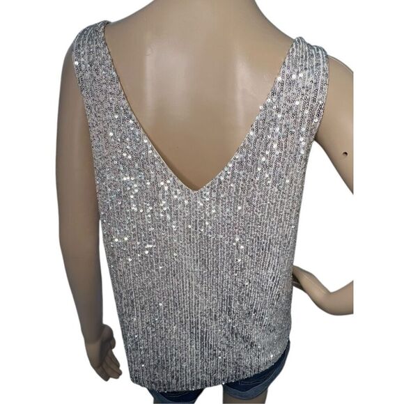 Pink Lily Beige Sequined Covered Shimmery Loose Fit Tank - Picture 4 of 5